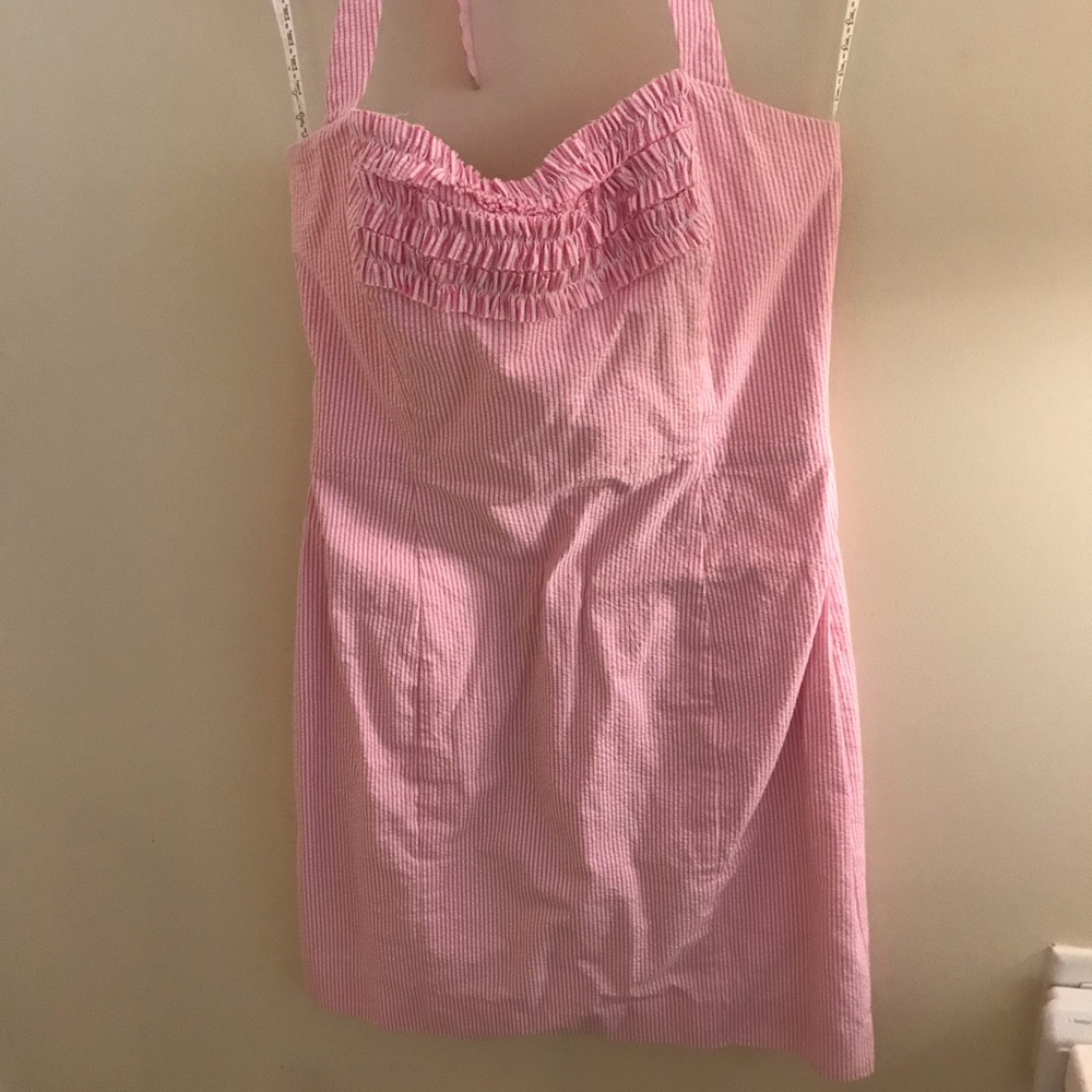 Lilly Pulitzer Pink Seersucker Halter Dress